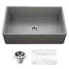 Houzer Platus 33 inch Gray Fireclay Apron Front Farmhouse Single Bowl Kitchen Sink - PTG-4300 GR-C with Basket Strainer and Basin Grid Included