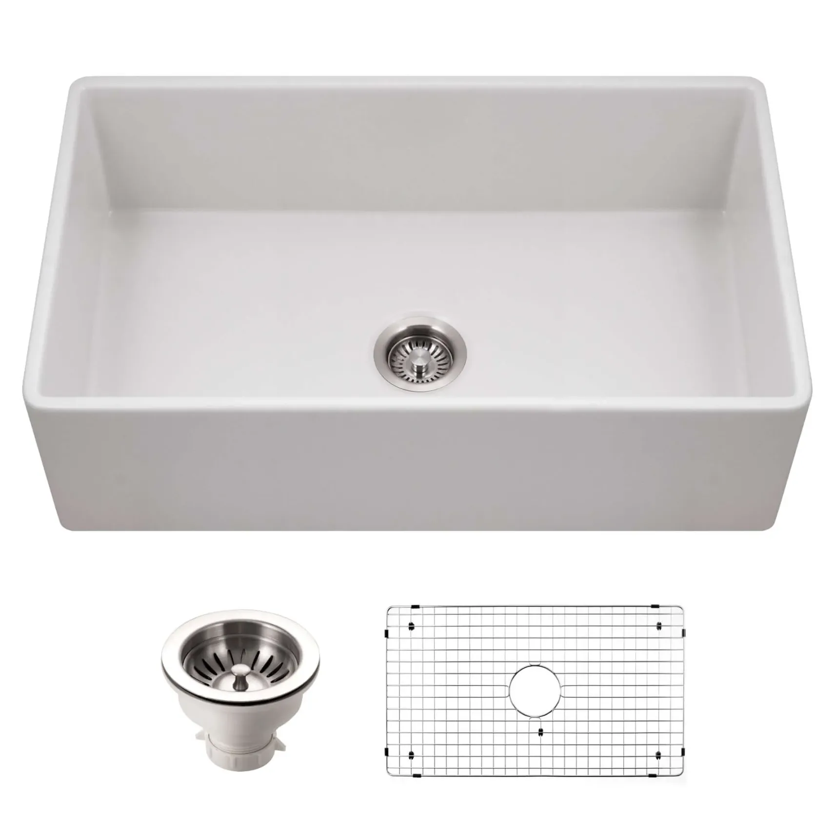 Houzer Platus 33 inch Matte White Fireclay Apron Front Farmhouse Single Bowl Kitchen Sink - PTG-4300 MWH