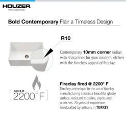 Houzer Platus 33 inch Matte White Fireclay Apron Front Farmhouse Single Bowl Kitchen Sink - PTG-4300 MWH