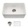 Houzer Platus 24 inch White Fireclay Undermount Single Bowl Kitchen Sink with Strainer & Grid - PTU-2400 WH-C