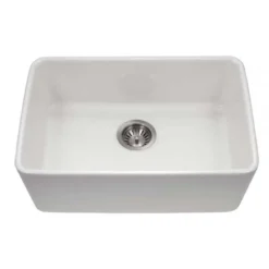 Houzer Platus 24 inch White Fireclay Undermount Single Bowl Kitchen Sink with Strainer & Grid - PTU-2400 WH-C