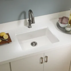 Houzer Platus 24 inch White Fireclay Undermount Single Bowl Kitchen Sink with Strainer & Grid - PTU-2400 WH-C