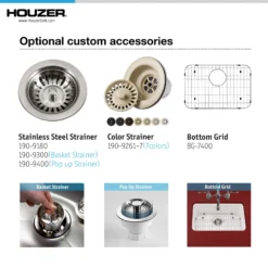 Houzer Platus 24 inch White Fireclay Undermount Single Bowl Kitchen Sink with Strainer & Grid - PTU-2400 WH-C