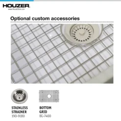 Houzer Platus 24 inch White Fireclay Undermount Single Bowl Kitchen Sink with Strainer & Grid - PTU-2400 WH-C