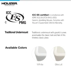Houzer Platus 24 inch White Fireclay Undermount Single Bowl Kitchen Sink with Strainer & Grid - PTU-2400 WH-C
