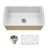 Houzer Platus 32 inch White Fireclay Undermount Single Bowl Kitchen Sink - PTU-3600 WH-C with Basket Strainer and Basin Grid Included