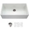 Houzer Platus 36 inch White Fireclay Apron Front Farmhouse Single Bowl Kitchen Sink with Strainer & Grid - PTG-3600 WH-C