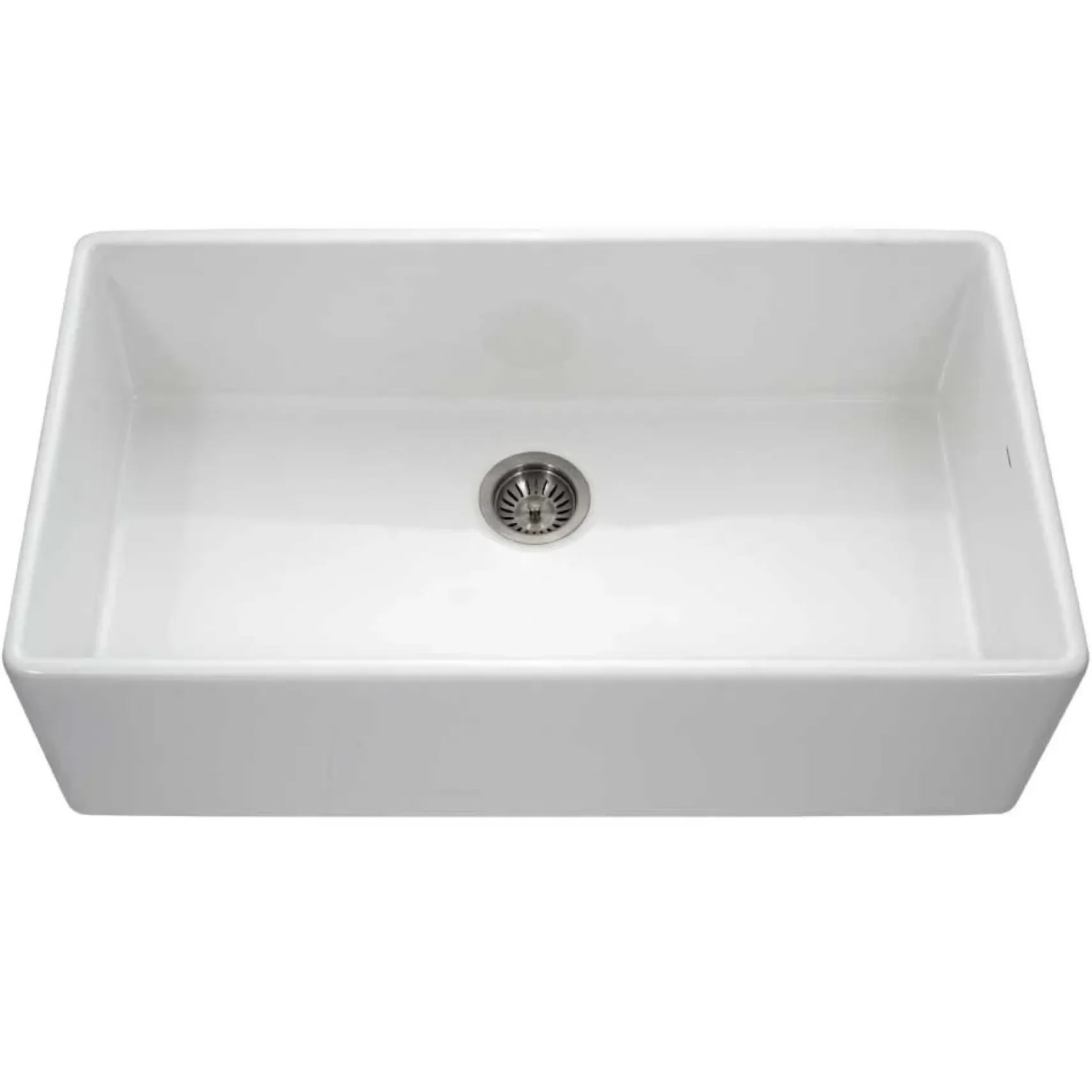 Houzer Platus 36 inch White Fireclay Apron Front Farmhouse Single Bowl Kitchen Sink with Strainer & Grid - PTG-3600 WH-C