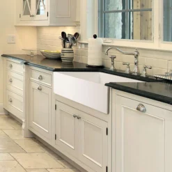 Houzer Platus 36 inch White Fireclay Apron Front Farmhouse Single Bowl Kitchen Sink with Strainer & Grid - PTG-3600 WH-C