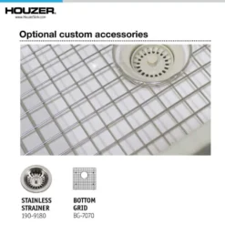 Houzer Platus 36 inch White Fireclay Apron Front Farmhouse Single Bowl Kitchen Sink with Strainer & Grid - PTG-3600 WH-C