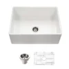 Houzer Platus 30 inch White Fireclay Apron Front Farmhouse Single Bowl Kitchen Sink with Strainer & Grid - PTS-4100 WH-C