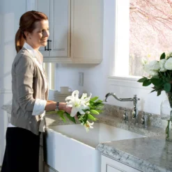 Houzer Platus 30 inch White Fireclay Apron Front Farmhouse Single Bowl Kitchen Sink with Strainer & Grid - PTS-4100 WH-C