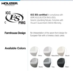 Houzer Platus 30 inch White Fireclay Apron Front Farmhouse Single Bowl Kitchen Sink with Strainer & Grid - PTS-4100 WH-C