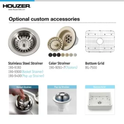Houzer Platus 30 inch White Fireclay Apron Front Farmhouse Single Bowl Kitchen Sink with Strainer & Grid - PTS-4100 WH-C