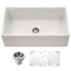 Houzer Platus 33 inch White Fireclay Apron Front Farmhouse Single Bowl Kitchen Sink - PTG-4318 WH-C with Basket Strainer and Basin Grid Included