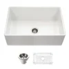 Houzer Platus 33 inch White Fireclay Apron Front Farmhouse Kitchen Sink with Strainer & Grid - PTG-4300 WH-C
