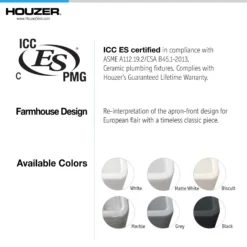 Houzer Platus 33 inch White Fireclay Apron Front Farmhouse Kitchen Sink with Strainer & Grid - PTG-4300 WH-C
