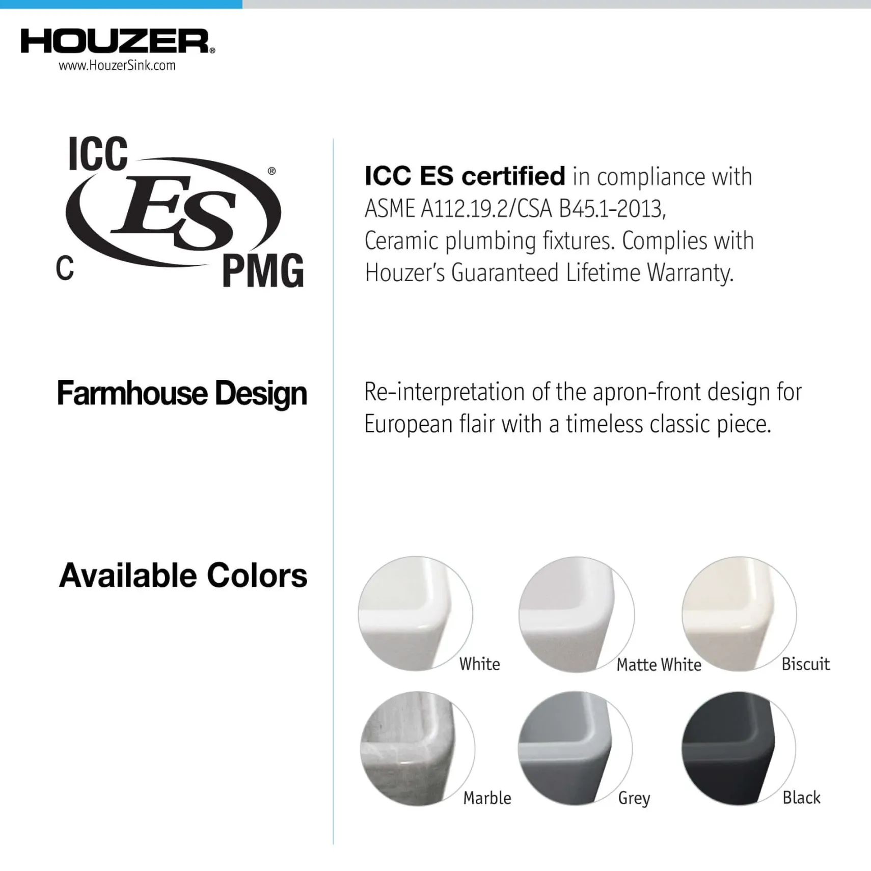 Houzer Platus 33 inch White Fireclay Apron Front Farmhouse Kitchen Sink with Strainer & Grid - PTG-4300 WH-C