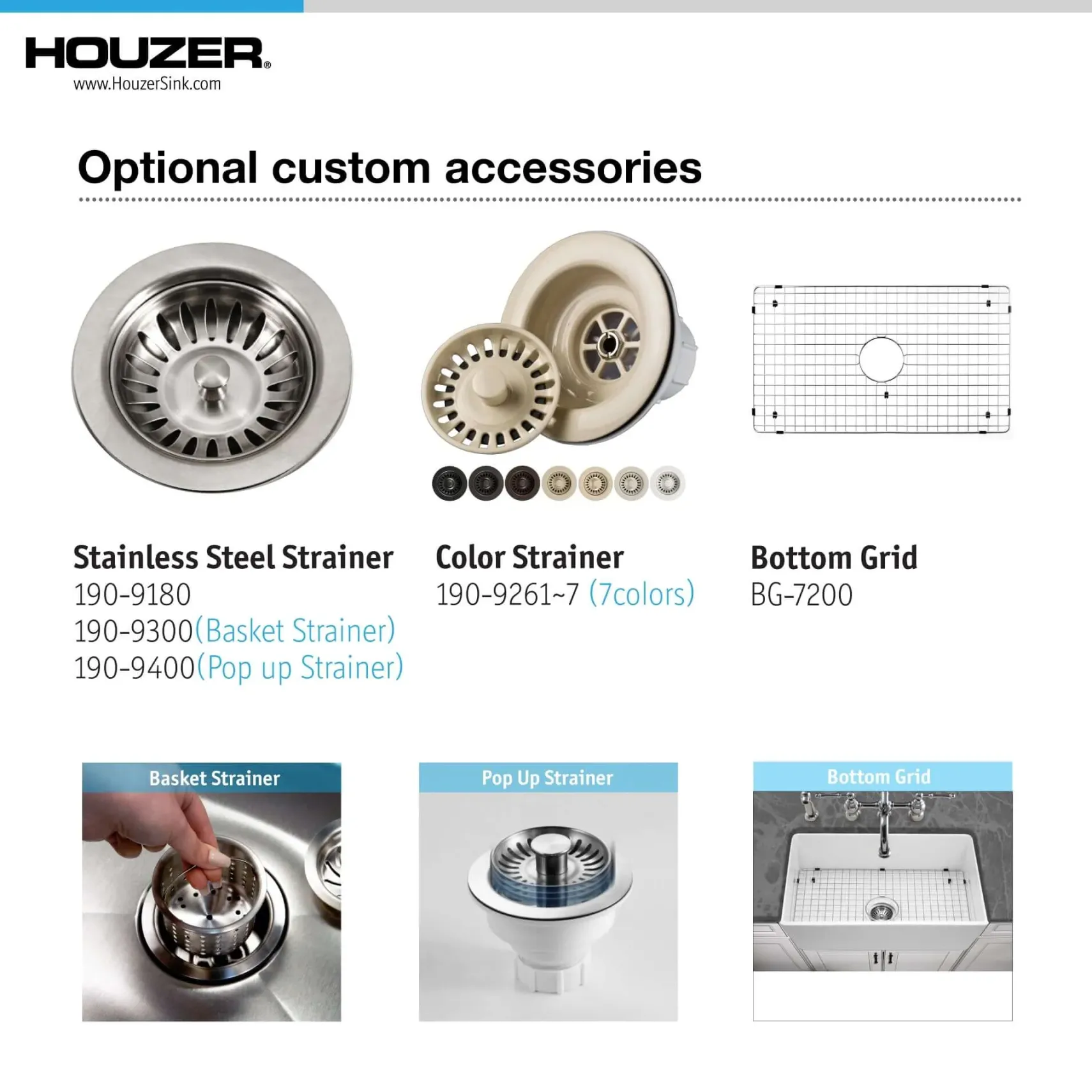 Houzer Platus 33 inch White Fireclay Apron Front Farmhouse Kitchen Sink with Strainer & Grid - PTG-4300 WH-C