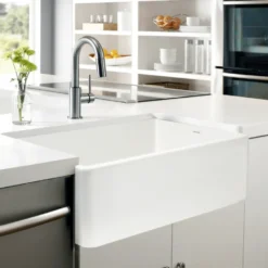 Houzer Platus 33" White Farmhouse Apron Front Fireclay Kitchen Sink, PTG-4300 WH