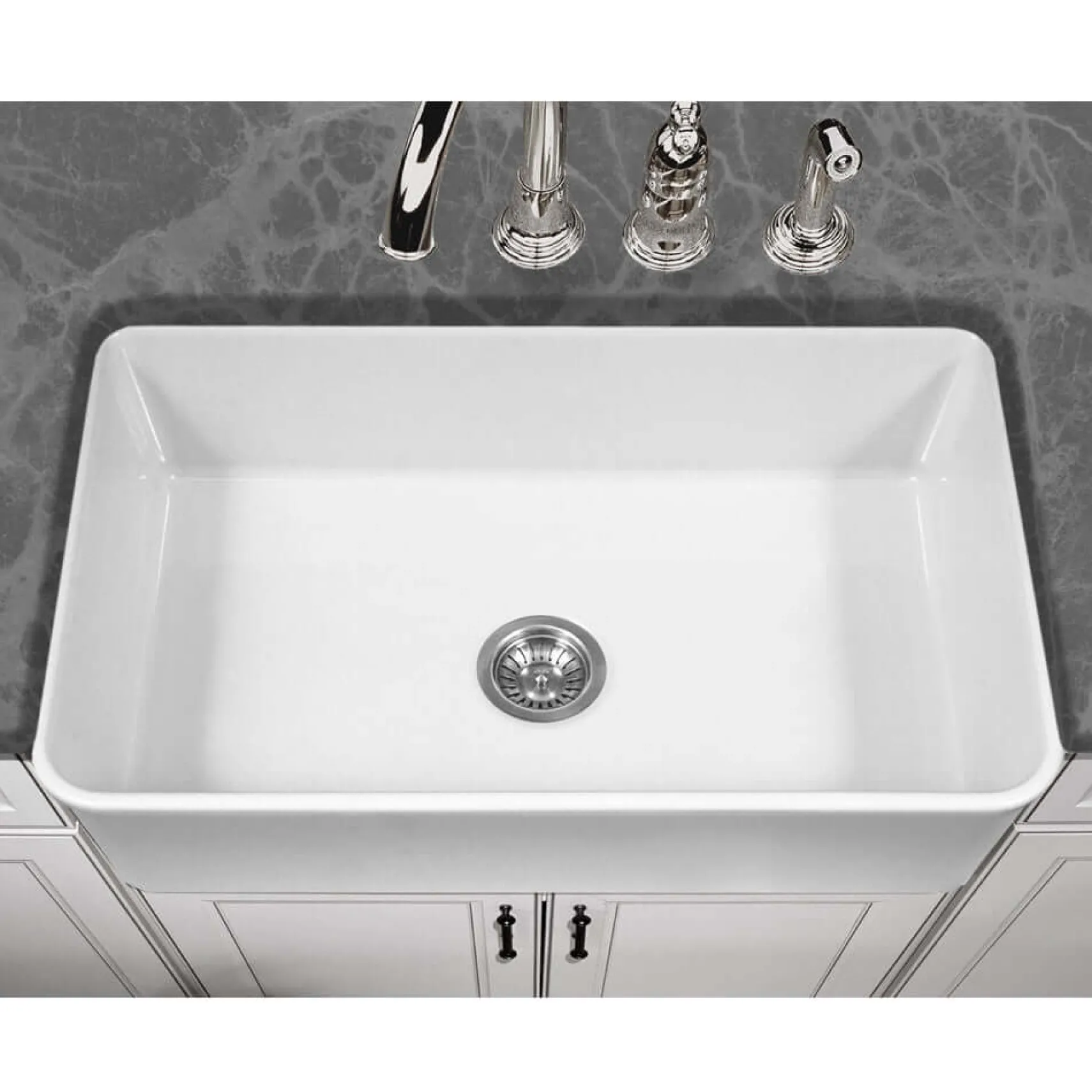 Houzer Platus 33" White Farmhouse Apron Front Fireclay Kitchen Sink, PTG-4300 WH