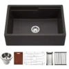 Houzer Quartztone 30" Midnite Apron Front Farmhouse Granite Composite Workstation Kitchen Sink with Accessories - W-130-MIDNITE-C