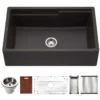 Houzer Quartztone 33" Midnite Apron Front Farmhouse Granite Composite Workstation Kitchen Sink with Accessories - W-133 MIDNITE-C