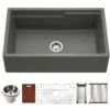 Houzer Quartztone 33" Slate Apron Front Farmhouse Granite Composite Workstation Kitchen Sink with Accessories - W-133 SLATE-C