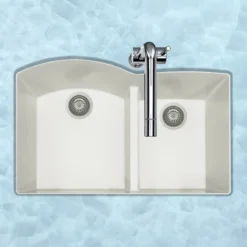 Houzer Quartztone 33" Undermount Granite Kitchen Sink, 60/40 Double Bowl, Cloud, P-175U Cloud