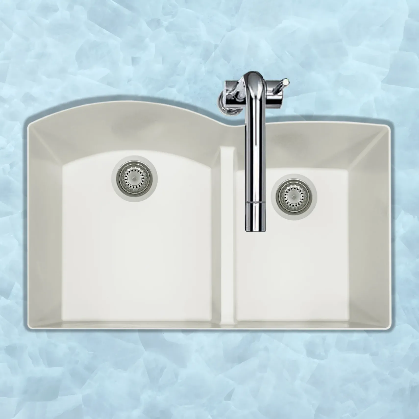 Houzer Quartztone 33" Undermount Granite Kitchen Sink, 60/40 Double Bowl, Cloud, P-175U Cloud