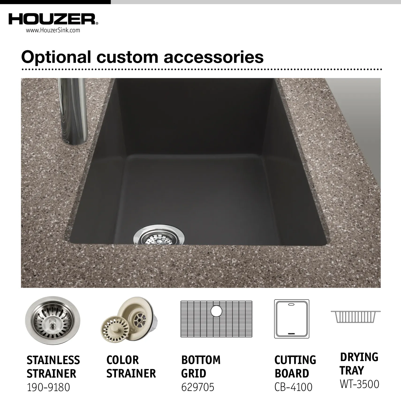Houzer Quartztone 33" Undermount Granite Kitchen Sink, 60/40 Double Bowl, Cloud, P-175U Cloud