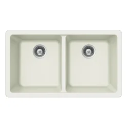 Houzer Quartztone 33" White Granite Composite Undermount 50/50 Double Bowl Kitchen Sink - M-200U WHITE