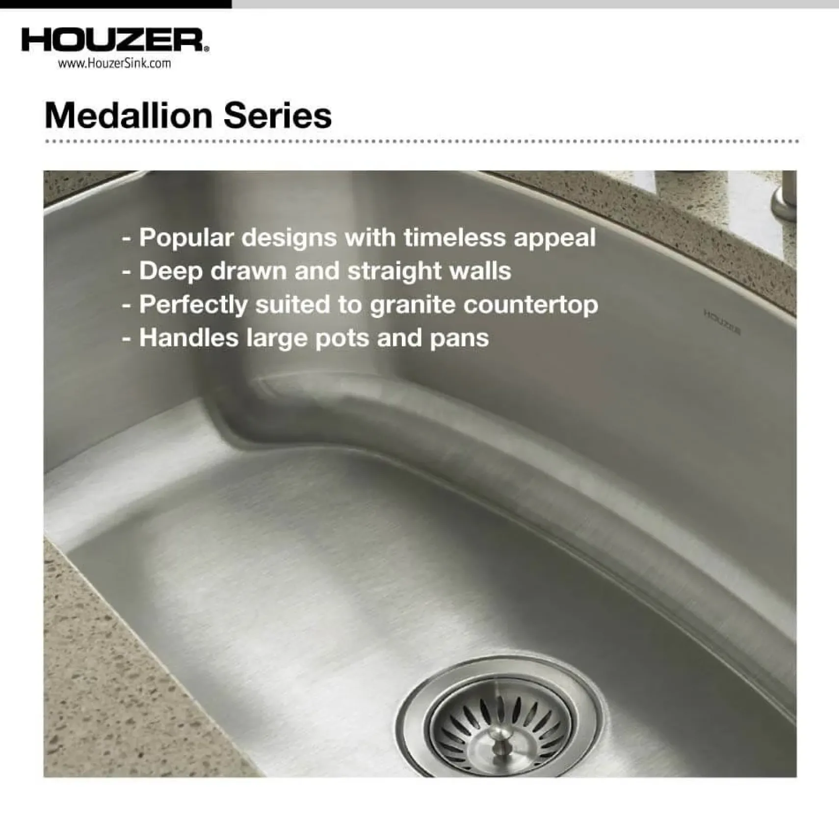 Houzer 32" Stainless Steel Undermount Gourmet Single Bowl Kitchen Sink, 18 Gauge, MH-3200-1