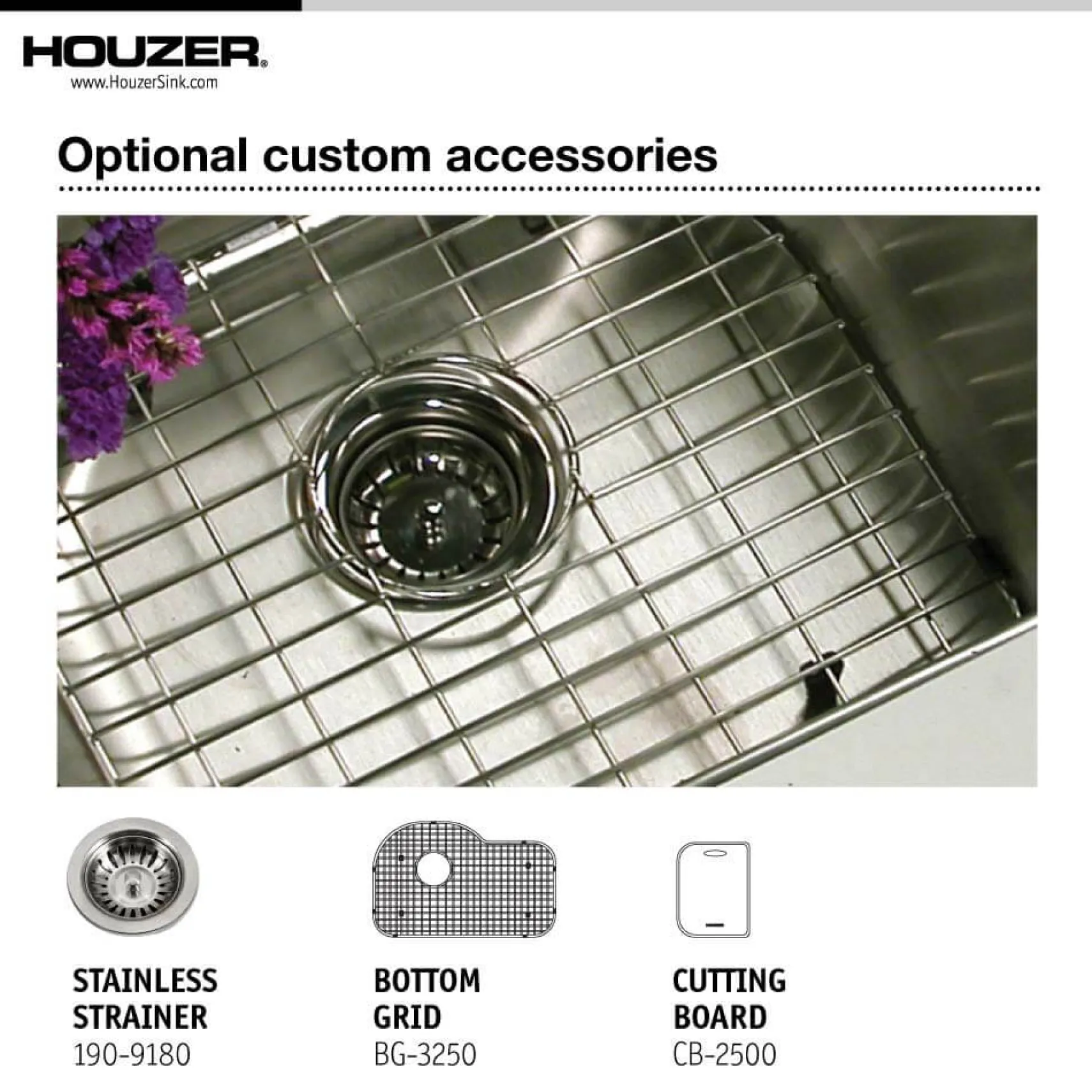 Houzer 32" Stainless Steel Undermount Gourmet Single Bowl Kitchen Sink, 18 Gauge, MH-3200-1
