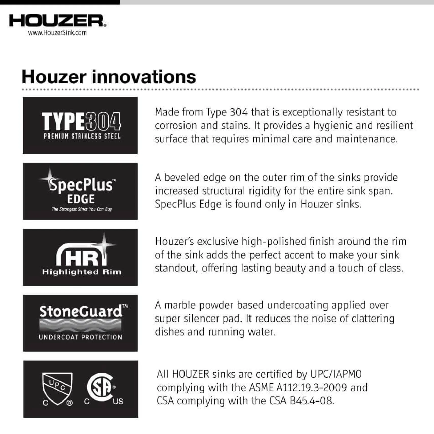 Houzer 32" Stainless Steel Undermount Gourmet Single Bowl Kitchen Sink, 18 Gauge, MH-3200-1
