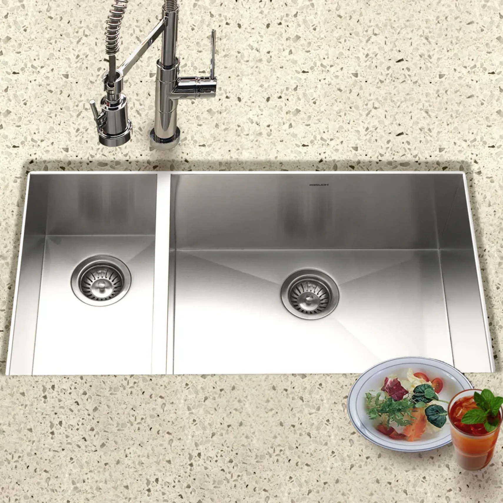 Houzer 33" Stainless Steel Undermount 70/30 Double Bowl Kitchen Sink, 18 Gauge, CTO-3370SL