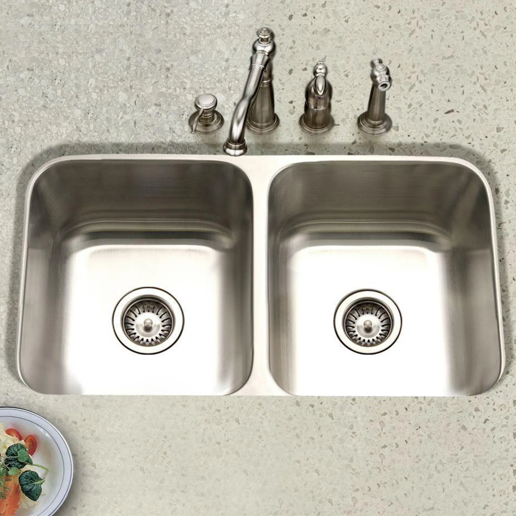 Houzer 31" Stainless Steel Undermount 50/50 Double Bowl Kitchen Sink, 18 Gauge, STD-2100-1