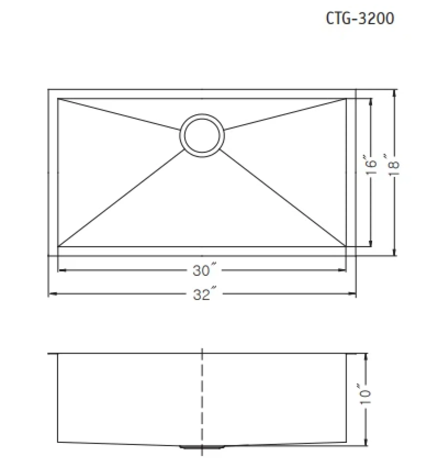 Houzer 32" Stainless Steel Undermount Single Bowl Kitchen Sink, 18 Gauge, CTG-3200