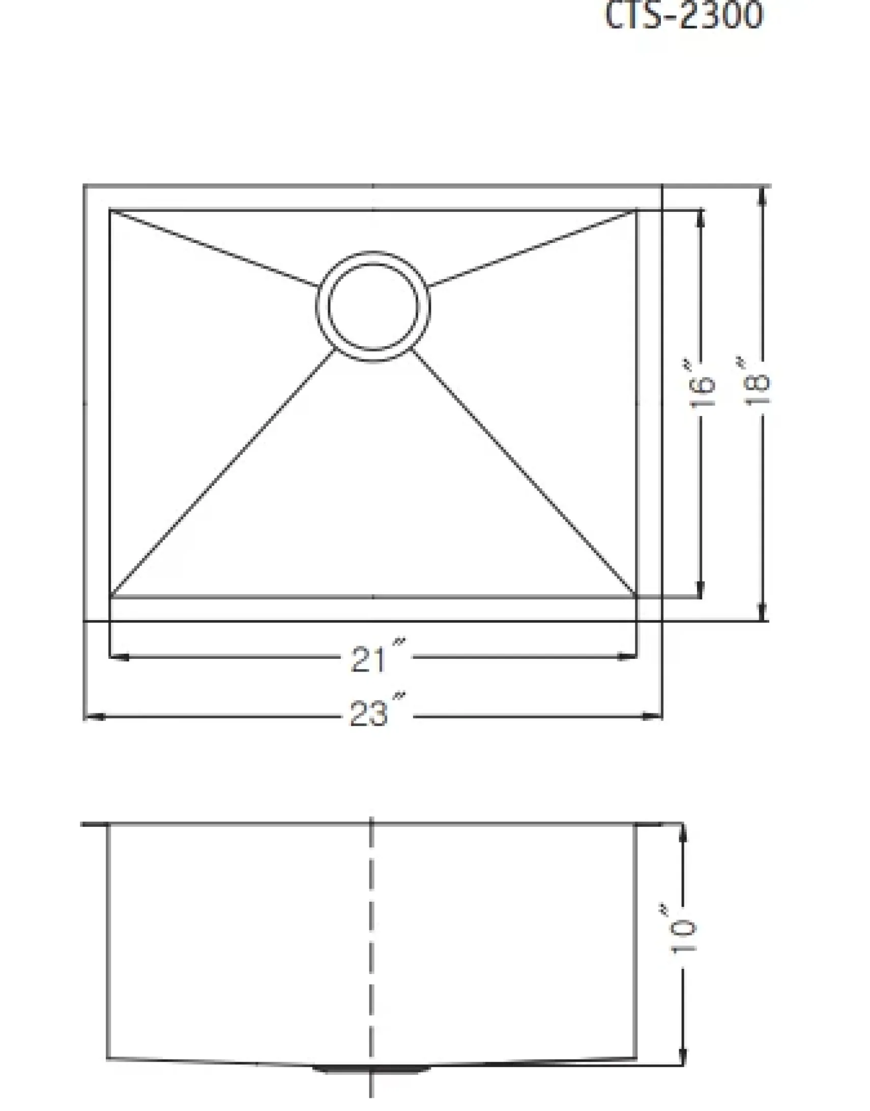 Houzer 23" Stainless Steel Undermount Zero Radius Single Bowl Kitchen Sink, 18 Gauge, CTS-2300