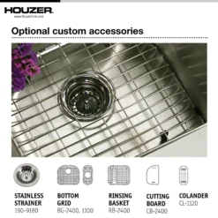 Houzer 32" Stainless Steel Undermount 80/20 Double Bowl Kitchen Sink, 18 Gauge, MG-3209SL-1