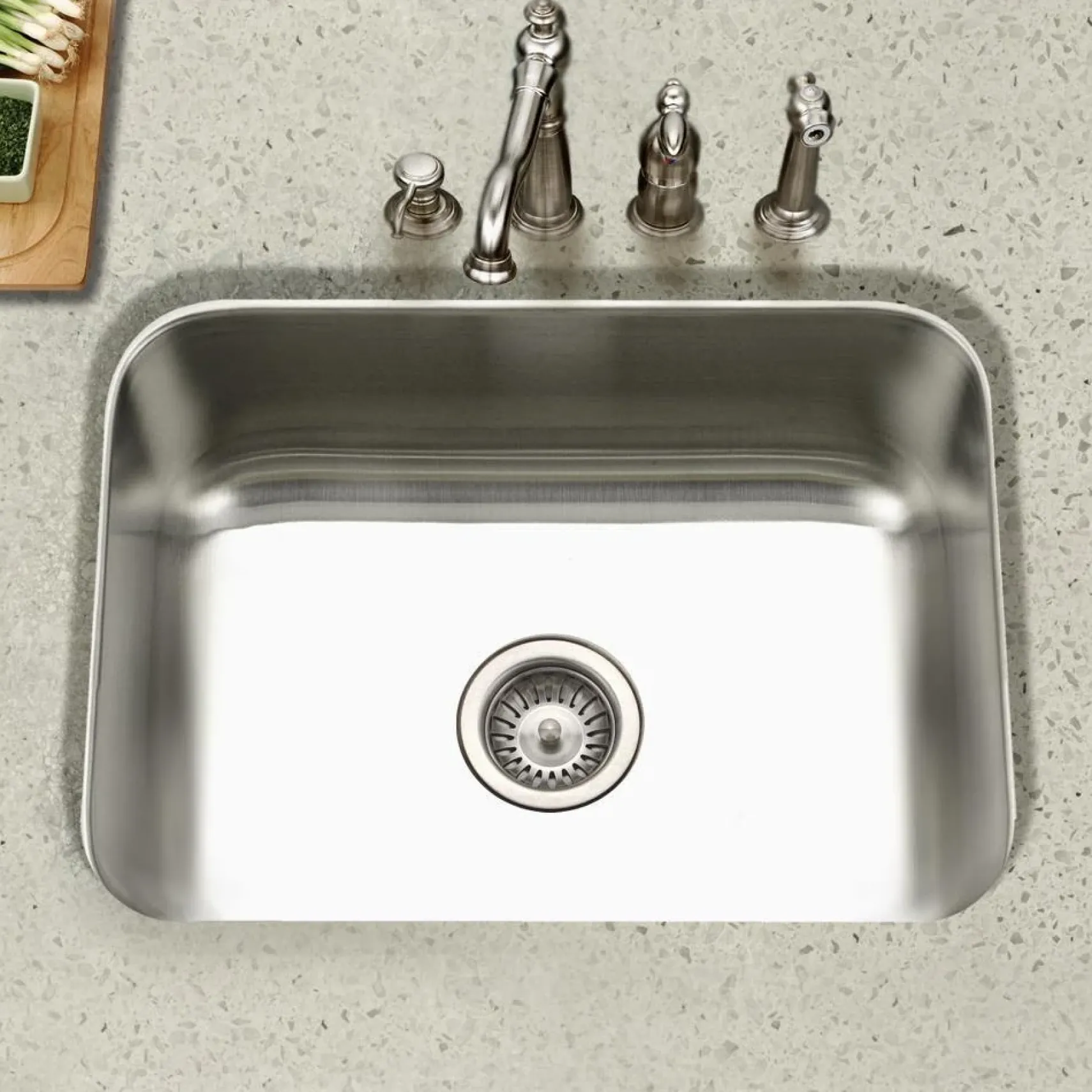 Houzer 23" Stainless Steel Undermount Single Bowl Kitchen Sink, 18 Gauge, STS-1300-1