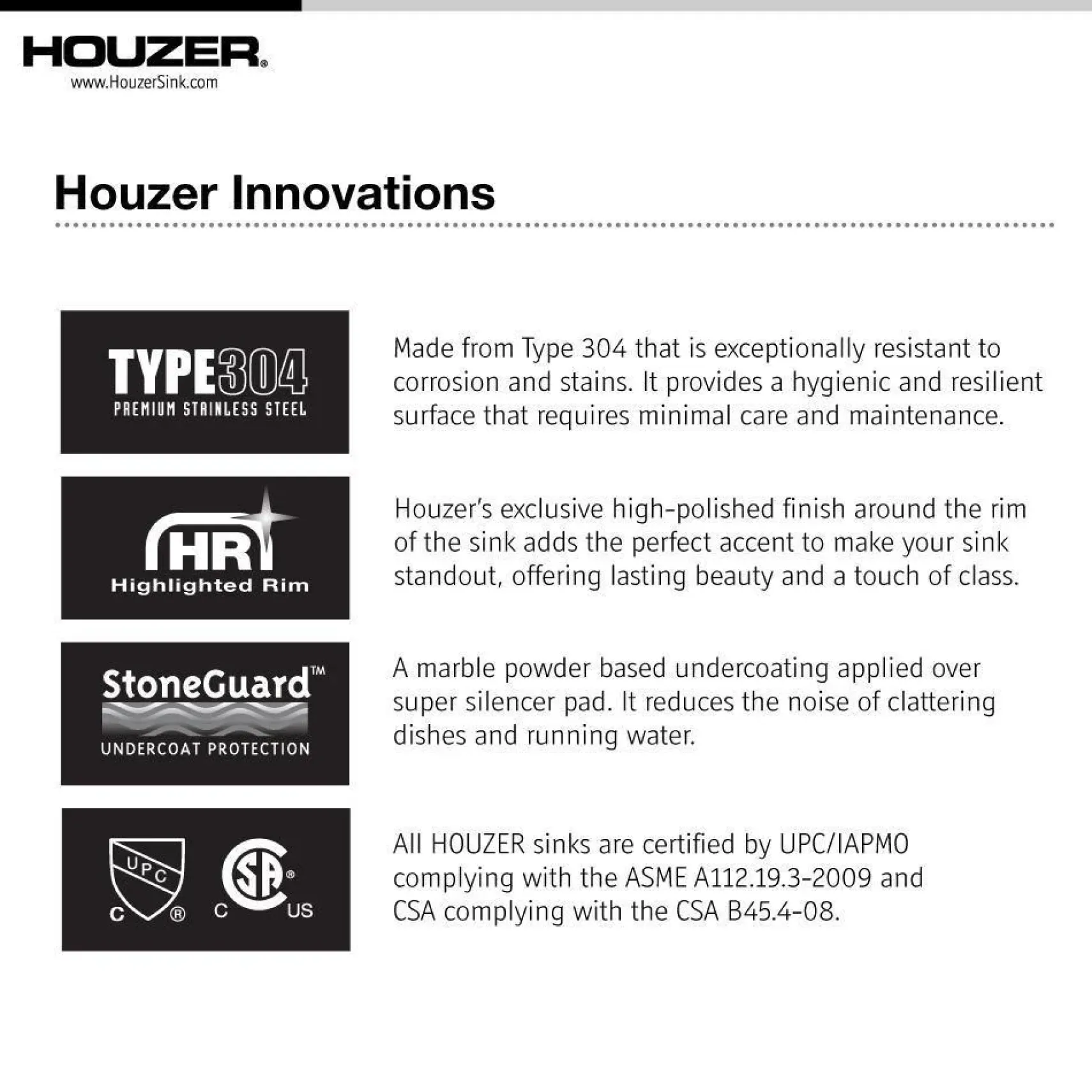 Houzer 23" Stainless Steel Undermount Single Bowl Kitchen Sink, 18 Gauge, STS-1300-1