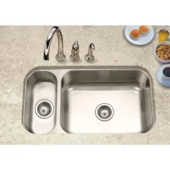 Houzer 32" Stainless Steel Undermount Double Bowl Kitchen Sink, 20 Gauge, Reversible, EHD-3118-1