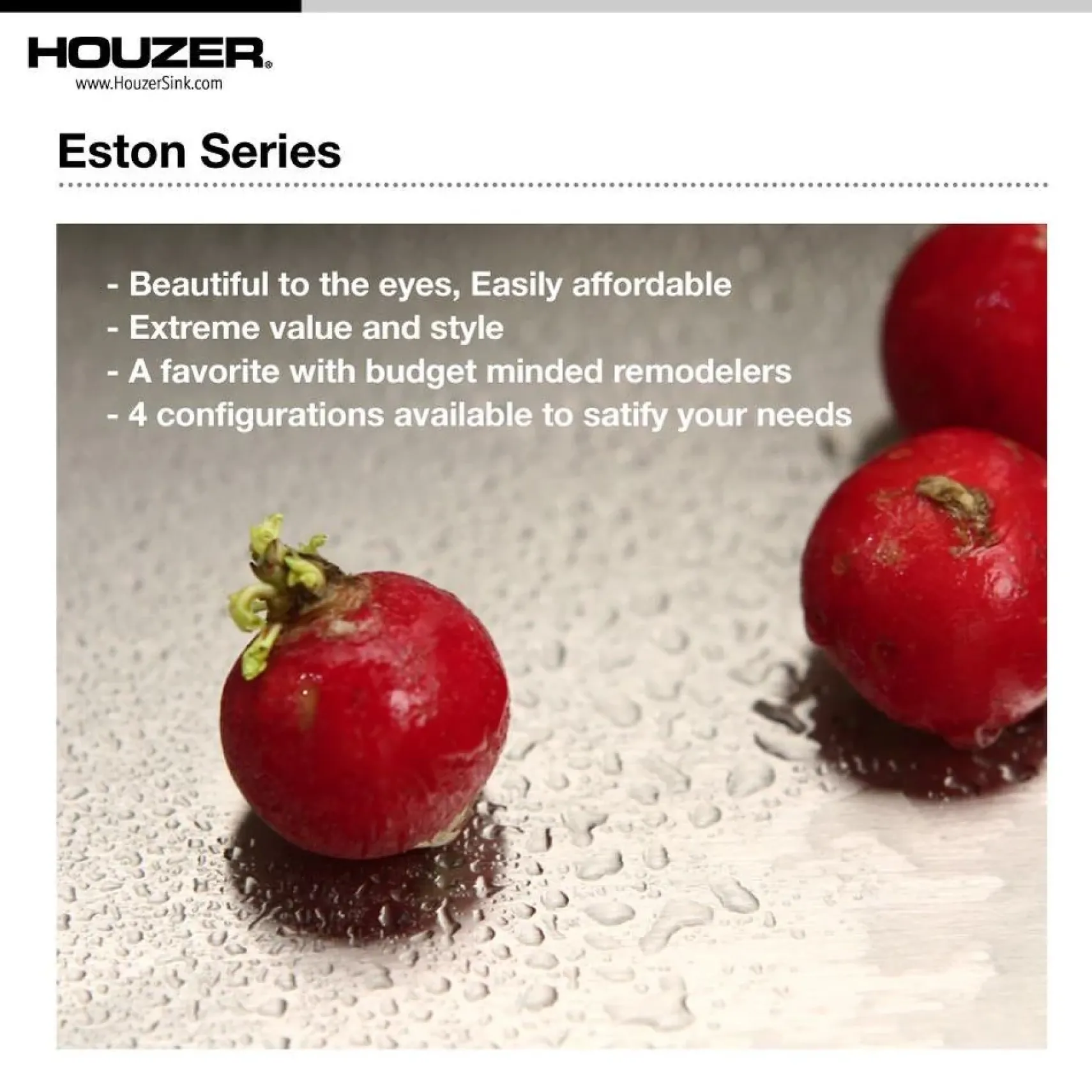 Houzer 32" Stainless Steel Undermount Double Bowl Kitchen Sink, 20 Gauge, Reversible, EHD-3118-1