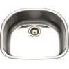 Houzer 24" Stainless Steel Undermount Single D Bowl Kitchen Sink, 18 Gauge, MS-2409-1