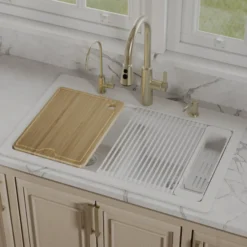 Karran 33" Drop In Quartz Composite Workstation Kitchen Sink, 50/50 Double Bowl, White, QTWS-880-WH-PK2