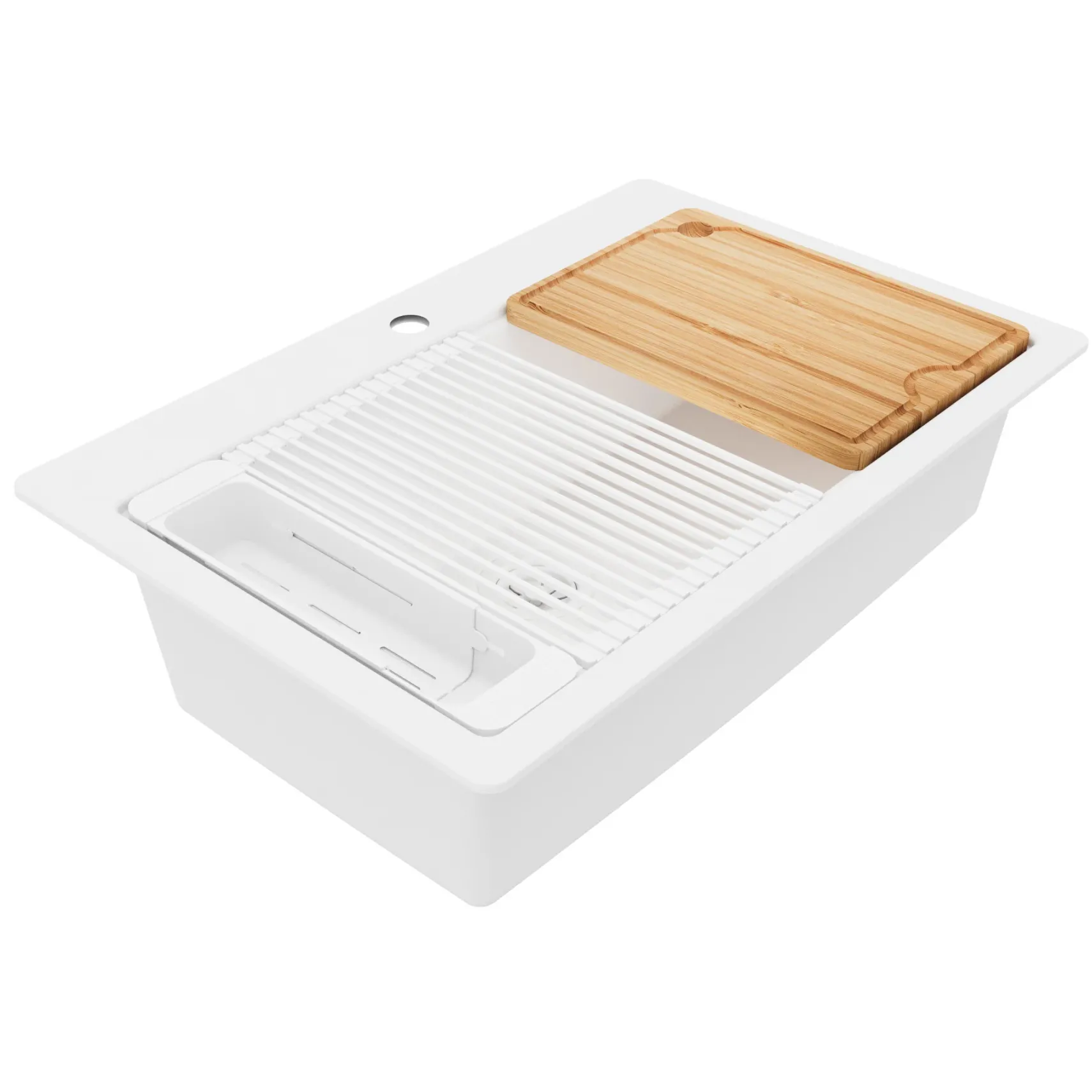 Karran 33" Drop In Quartz Composite Workstation Kitchen Sink, White, QTWS-875-WH-PK2