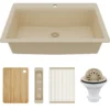 Karran 33" Drop In Quartz Composite Workstation Kitchen Sink, Bisque, QTWS-875-BI-PK2