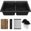 Karran 33" Drop In Quartz Composite Workstation Kitchen Sink, 50/50 Double Bowl, Black, QTWS-880-BL-PK2