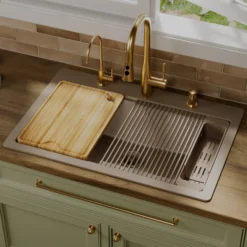 Karran 33" Drop In Quartz Composite Workstation Kitchen Sink, Concrete, QTWS-875-CN-PK2